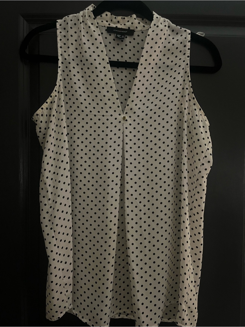 White Sleeveless Polka Dot V-Neck Blouse